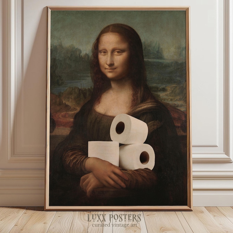Mona Lisa Toilet Paper Painting, Funny Bathroom Wall Art (digital ...