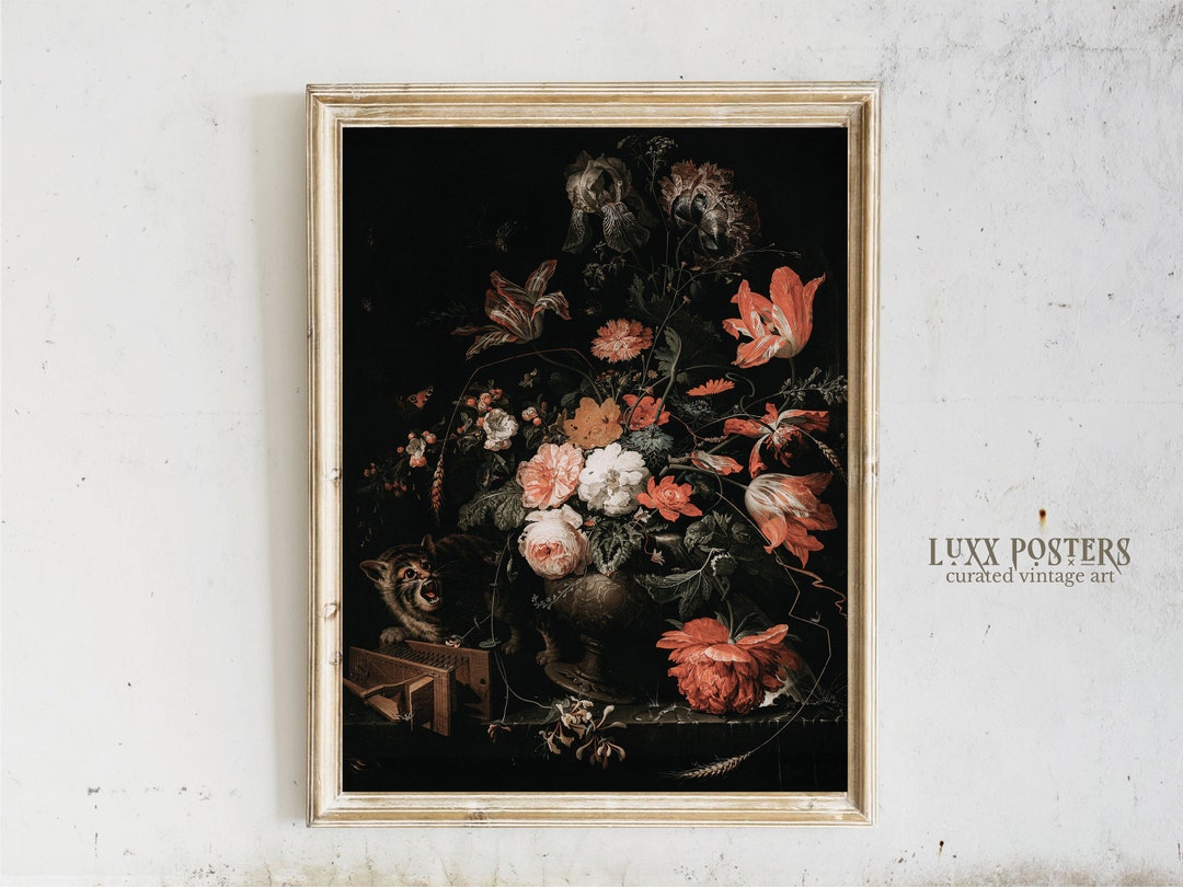 Dark Academia Floral Oil Painting: Moody Vintage Wall Art (digital ...