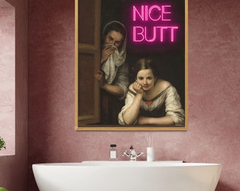 Lustiges Badezimmer veränderte Kunst, Eklektische extra große Wandkunst, maximales Dekor Vintage Druck, lustiges Badezimmerdekor, surreales Geschenk