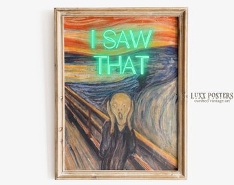 Grappige badkamer veranderde kunst, eclectische extra grote muurkunst, maximalistische kunst vintage print, Prank Gift, grappige badkamerborden, The Scream Munch