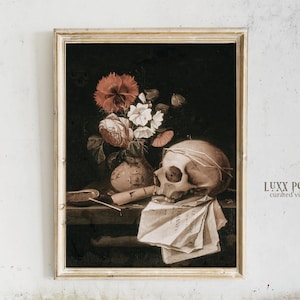 Floral Skull Painting - Vintage Moody Wall Art - Eclectic Home Decor