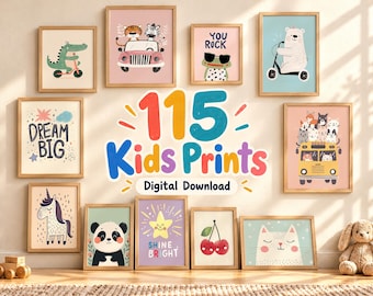 115 Kids Room Prints Gallery Wall Art Set, Nursery Wall Art, Playroom Decor, Kids Room Art, Quirky Art | Eclectic Wall Art, DIGITAL DOWNLOAD