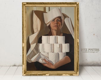 Vintage Lady Toilet Paper Art Print: Funny Bathroom Decor (Digital Download)