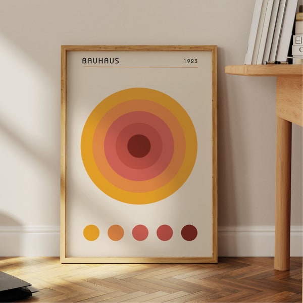 Bauhaus Aura Orange minimalist exhibition  poster, Psychedelic Print retro abstract geometric style minimalist design digital wall art decor