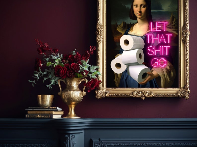 Funny Bathroom Art Print: Vintage Girl With Toilet Paper (digital ...