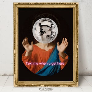 Disco Ball Print Jesus, Preppy Wall Art, Trendy Wall Art, Girly Wall Art, Dorm Room Decor, Funky Wall Art, Maximalism neon art, Eclectic art