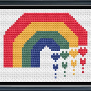 Dripping Rainbow Hearts PDF Easy Cross Stitch Pattern, Beginner Friendly, Small Pattern, Pattern Keeper Compatible