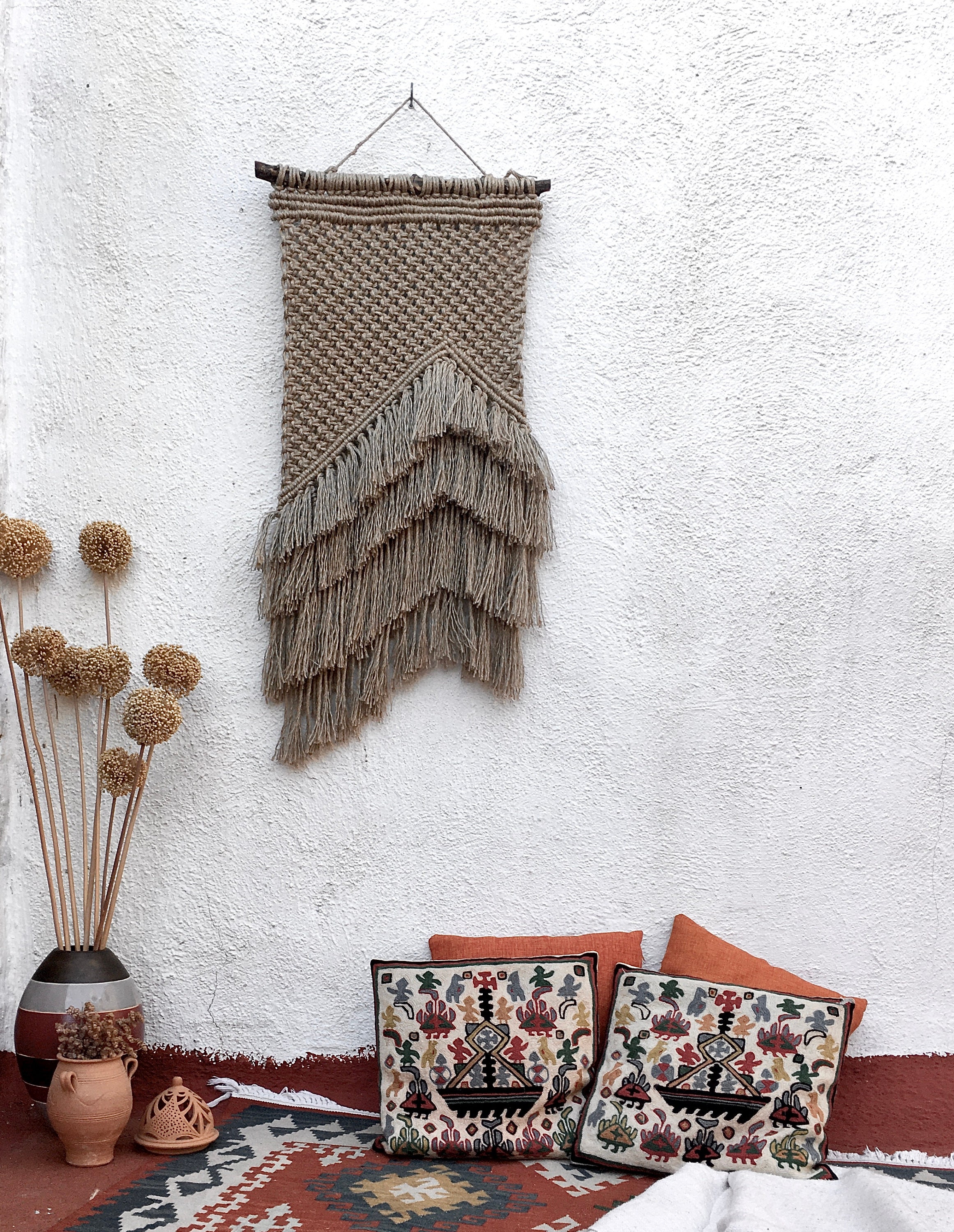 Large Macrame Jute Wall hanging Decor Fiber Art Etsy