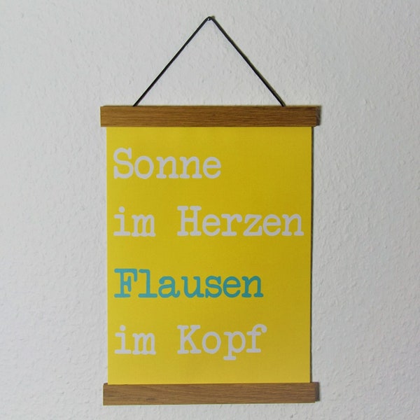 Poster DIN A4 "Sonne im Herzen Flausen im Kopf" umweltfreundlich gedruckt auf Recycling Papier OHNE Posterleisten