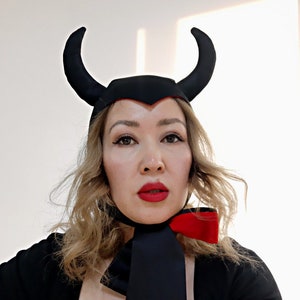 Black Red Devil inspired  Hood with Ties, Devil Inspured bonnet