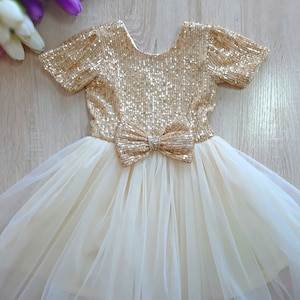 Girls Gold Sequin Dress: Toddler Sparkly Christmas Outfit