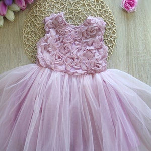 Pink Lace Tulle Flower Girl Dress: 3D Floral Party Dress