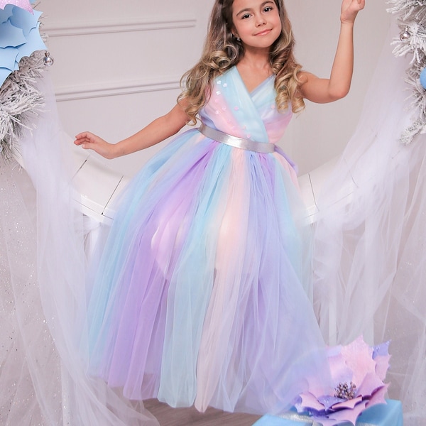 Unicorn Inspired dress girls, Wedding party dress, Flower girl dress tulle, Birthday dress for girls