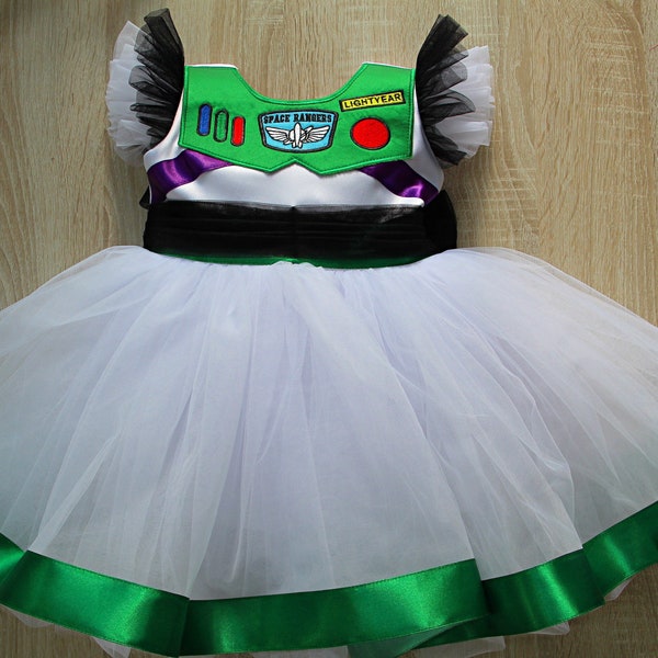 Костюм в стиле космического рейнджера, платье для именинницы, зелено-белое детское платье, рождественское платье для девочки