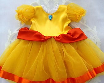 Princess Daisy inspired dress, Yellow tulle dress for girls, Toddler Princess Birthday party dress