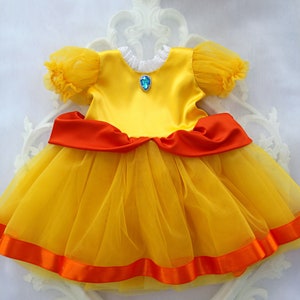 Princess Daisy inspired dress, Yellow tulle dress for girls, Toddler Princess Birthday party dress