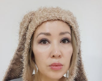 Fluffy Bunny ear Bonnet, Handmade Adult Rabbit ear hat
