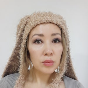 Fluffy Bunny ear Bonnet, Handmade Adult Rabbit eat hat