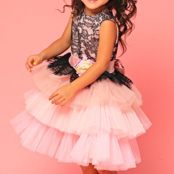 Black pink dress Girls Blush pink dress, Flower girl dress tulle, Girls party dress