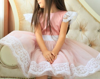 Blush Pink Lace Birthday Dress: Toddler Party Dress