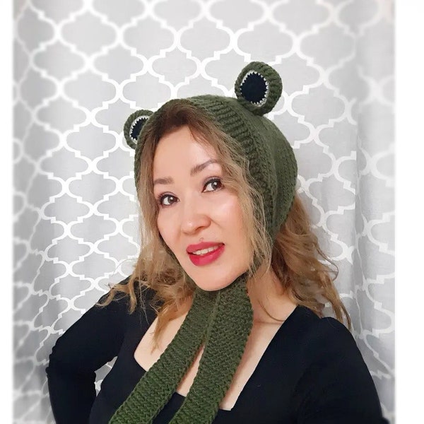 chapeau grenouille au crochet fait à la main, chapeau tricoté grenouille