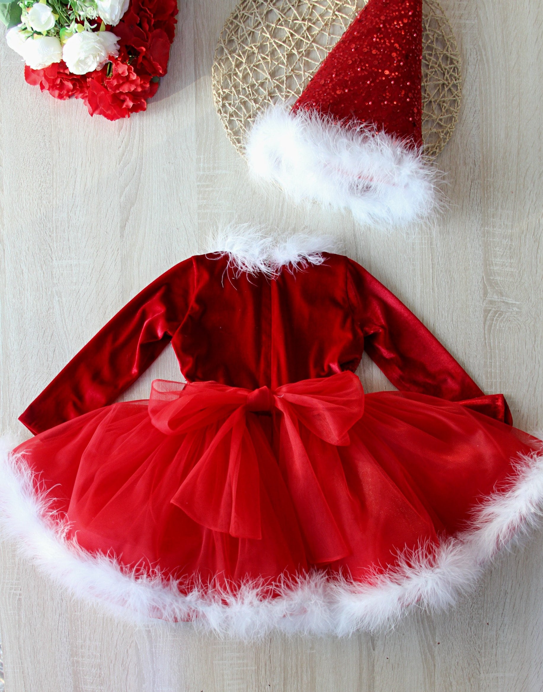 Santa Ress Girls Santa Christmas Dress: Red Tulle Holiday Costume With Hat - Etsy