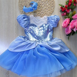 Kids Blue Princess dress | Fairy tale Tulle Gown Birthday party dress Inspired by Cindrella look | Toddler Girl Princess Costume