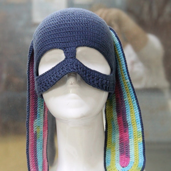 Crochet Bunny ear Mask hat, Rabbit ear beanie, Handmade Bunny beanie
