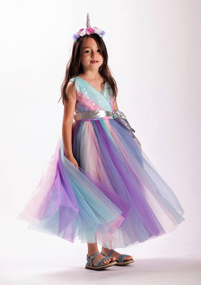 Fairytale unicorn girls outfit. Dress for unicorn outfit party for junior Rainbow tutu dress for 8th birthday unicorn party