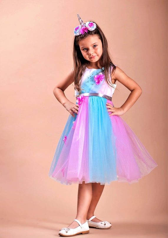 Robe licorne pour fille, tenue princesse à fleurs appliquées pour enfants  en bas âge, Costumes de