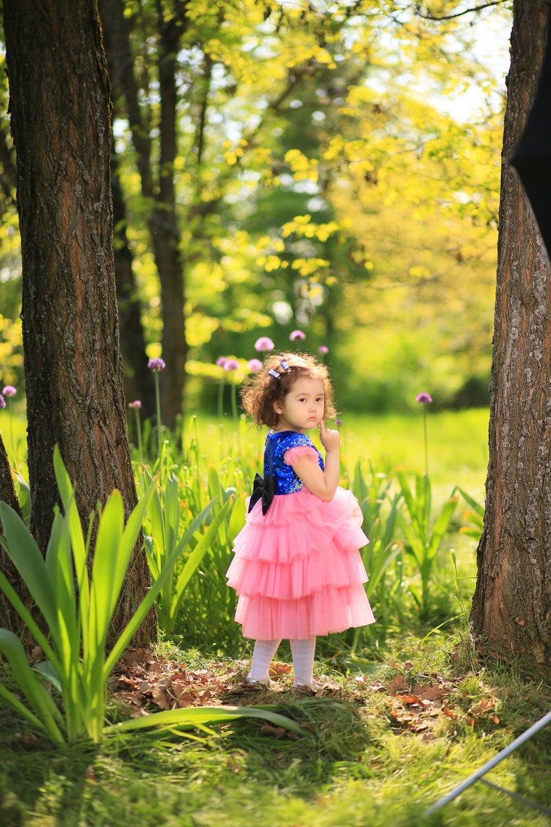Girls party dressPageant sparkle prom dressBaby tutu dressFirst birthday party outfitFlower girls dressesBlue toddler pageant dress.