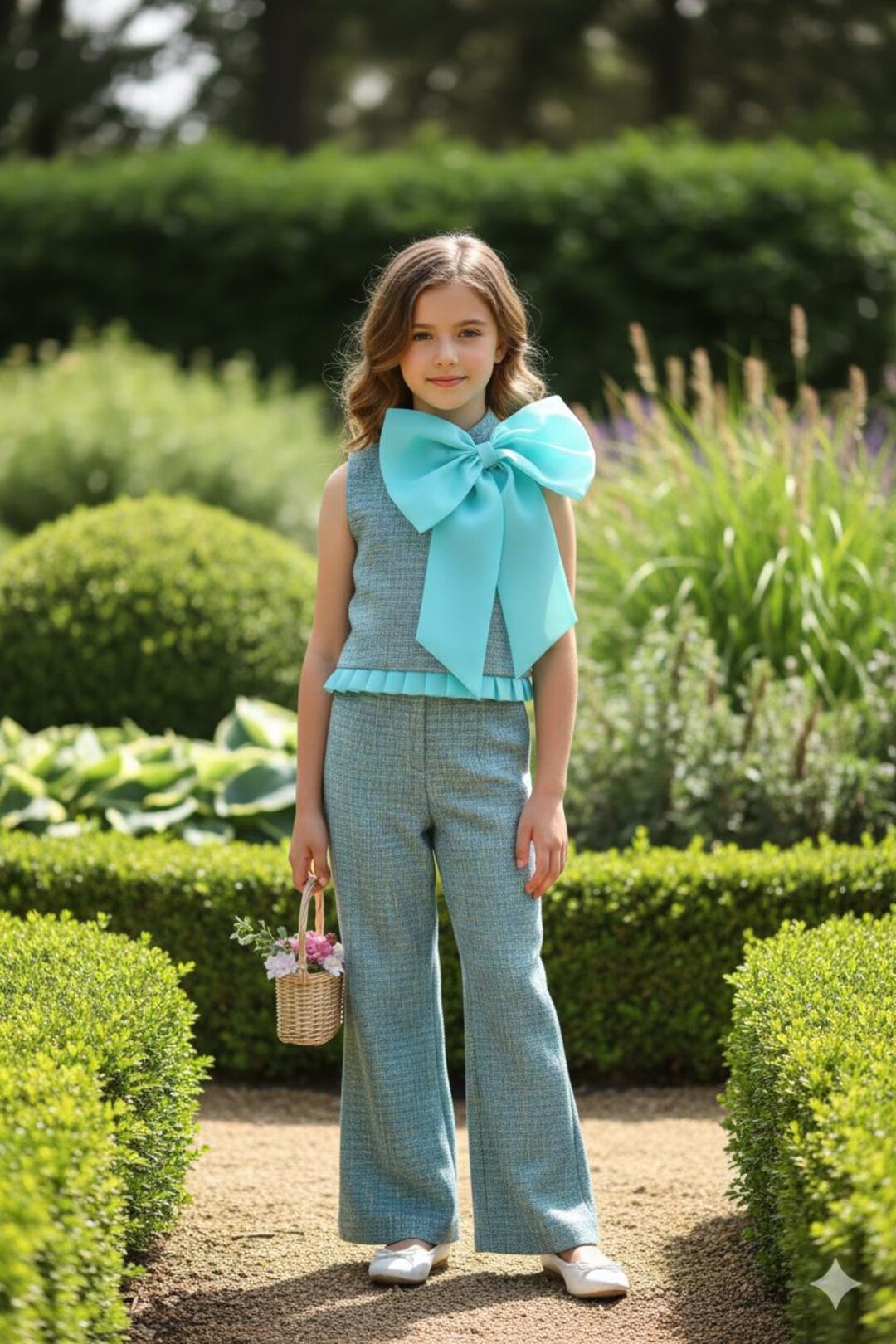 Girls' Mint Tweed Suit With Turquoise Bow, Fun Fashion Runaway - Etsy