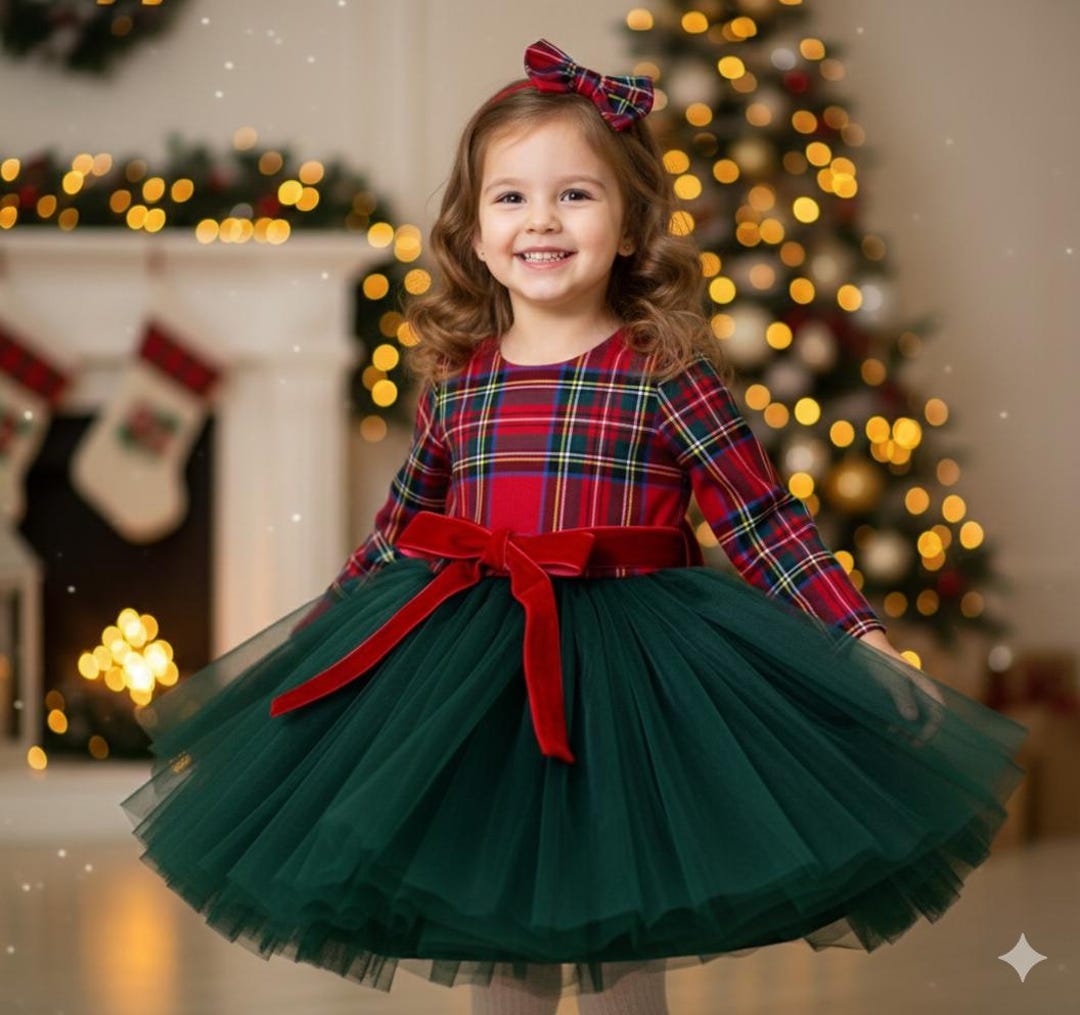 girls plaid dress christmas Odeerbi Infant Girls Christmas Plaid Tulle Dress Fall Winter Long Sleeve Dress Christmas Big Bow Mesh Princess Dress Infant Clothes Red, Infant Girl's