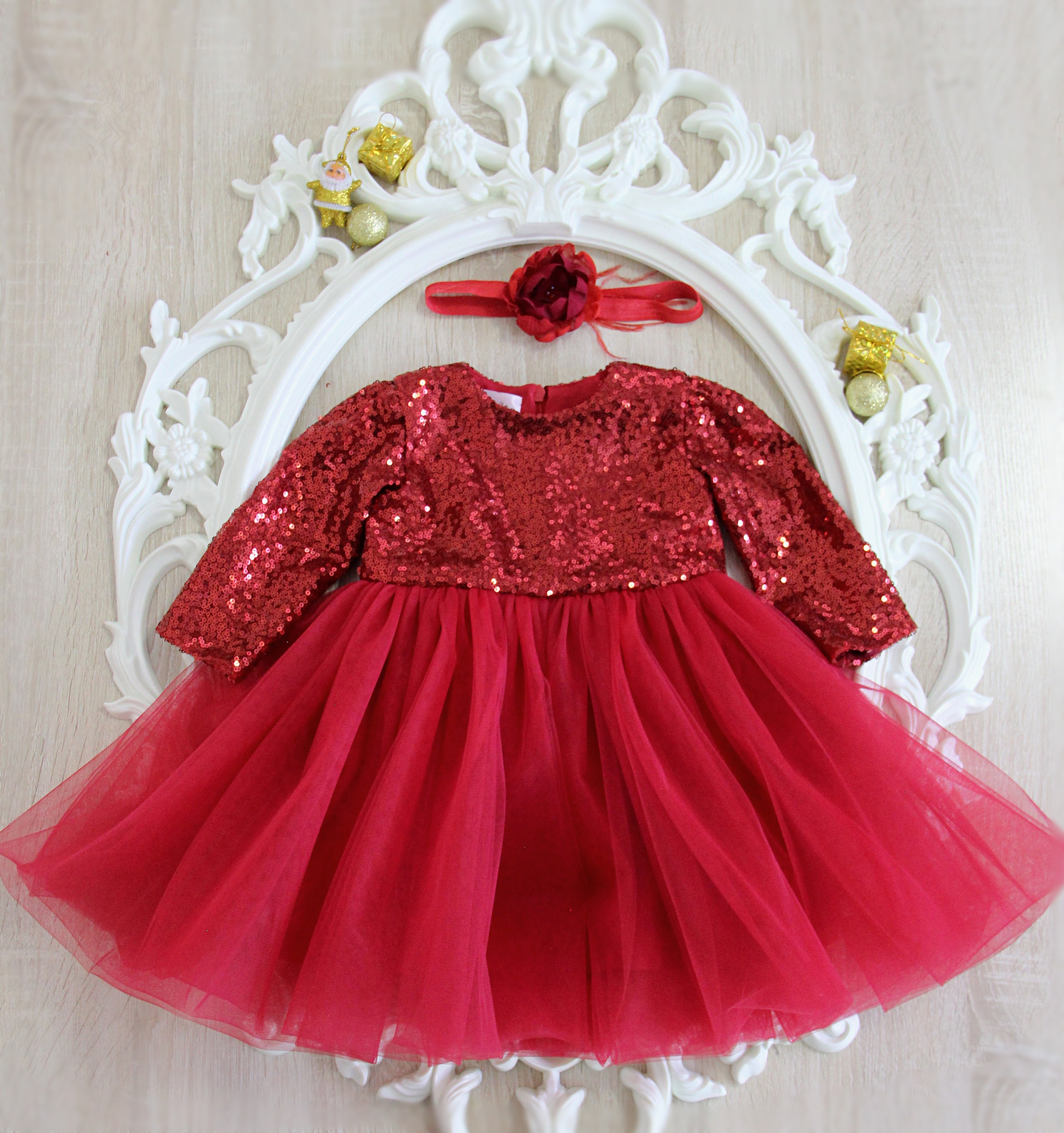 Red sequin dress for little girl Clearance