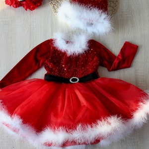 Girls Santa Christmas Dress: Red Tulle Holiday Costume with Hat