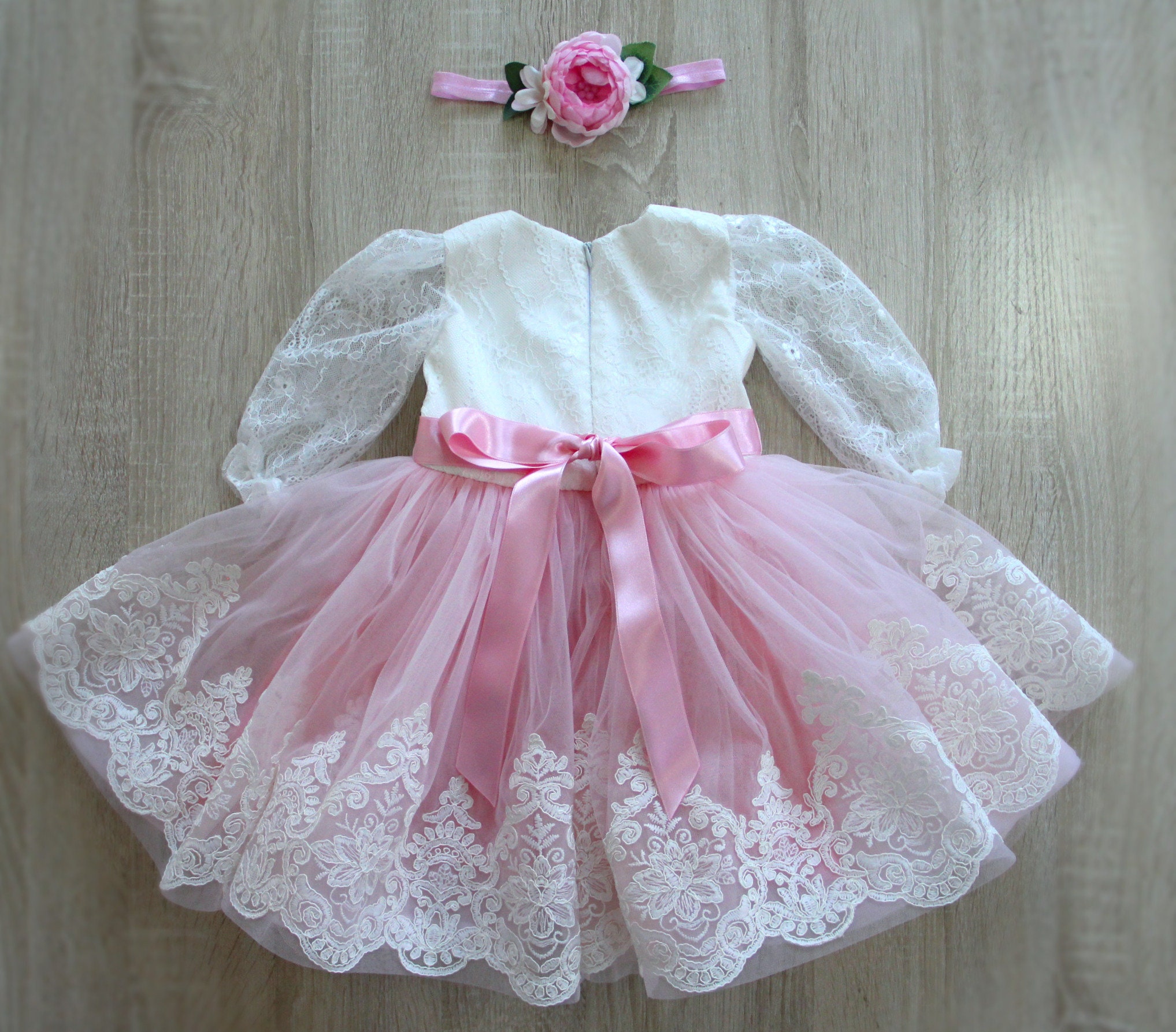 APRIL GIRL Long Sleeve Lace Flower Girl Dress – Cream, Tea-Length Or Floor-Length (Size 6-7 Years) - View #7