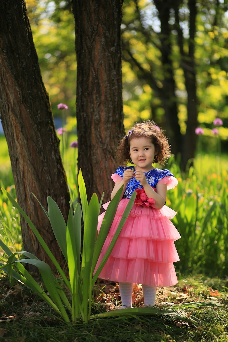 Girls party dressPageant sparkle prom dressBaby tutu dressFirst birthday party outfitFlower girls dressesBlue toddler pageant dress.