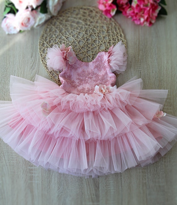 Girls Blush Pink Flower Girl Dress Toddler Fluffy Ruffle Dress Girls Light Pink Birthday Party Dress Girls Lace Tulle Dress Etsy Canada