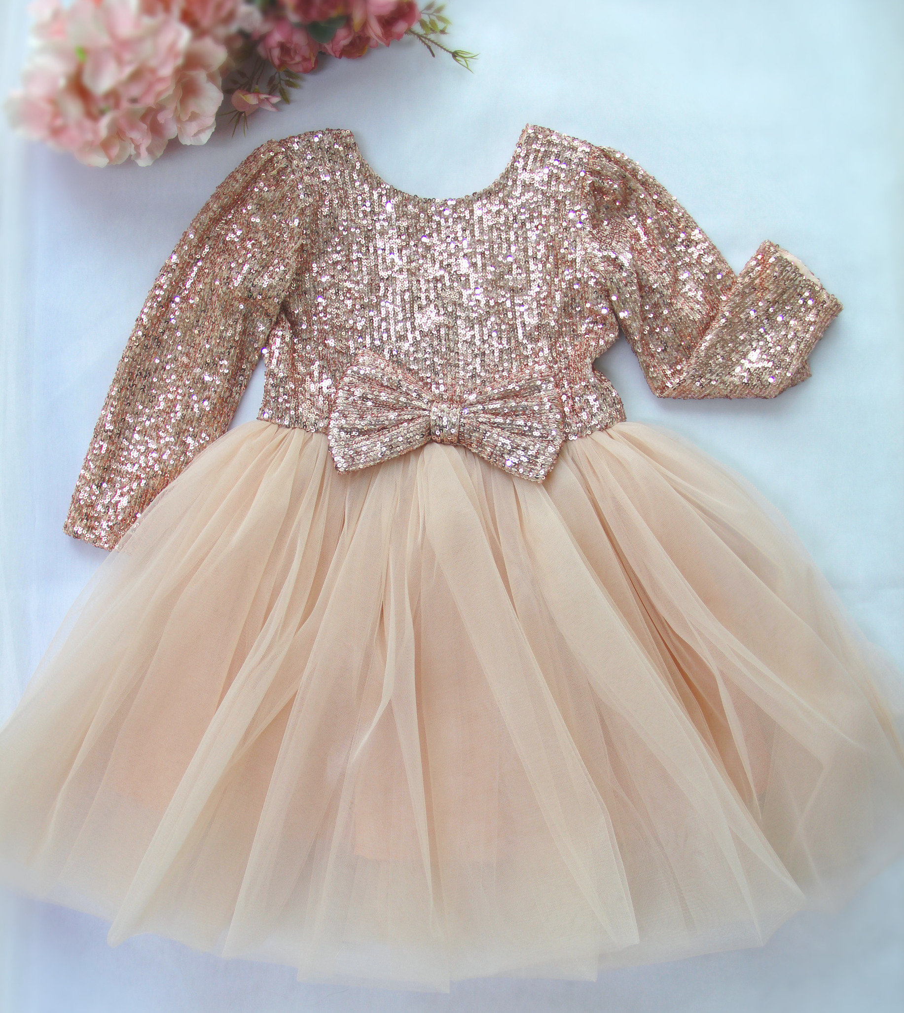 Girls Rose Gold Sequin Dress: Long Sleeve Sparkly Party Dress - Etsy Girls Rose Gold Sequin Dress: Long Sleeve Sparkly Party Dress - Etsy