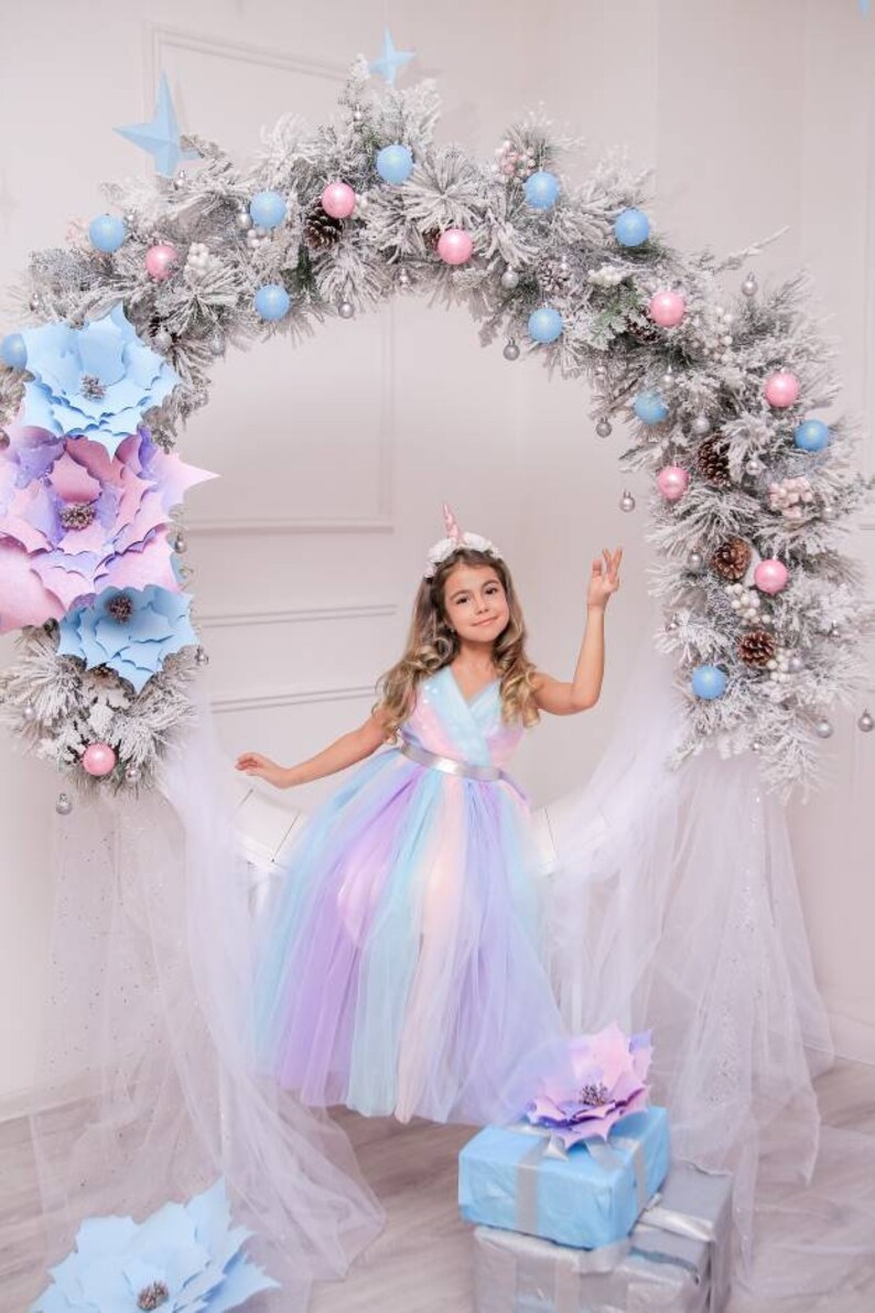Fairytale unicorn girls outfit. Dress for unicorn outfit party for junior Rainbow tutu dress for 8th birthday unicorn party