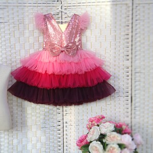 Sara Pink Fluffy Girls Birthday Dress