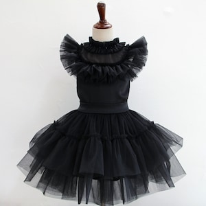 Sukienka dla malucha Wednesday Addams: Czarny tiulowy kostium cosplay