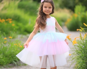 Blush Tulle Flower Girl Dress: Unicorn Birthday Party Dress
