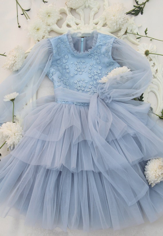 dusty blue baby girl dress