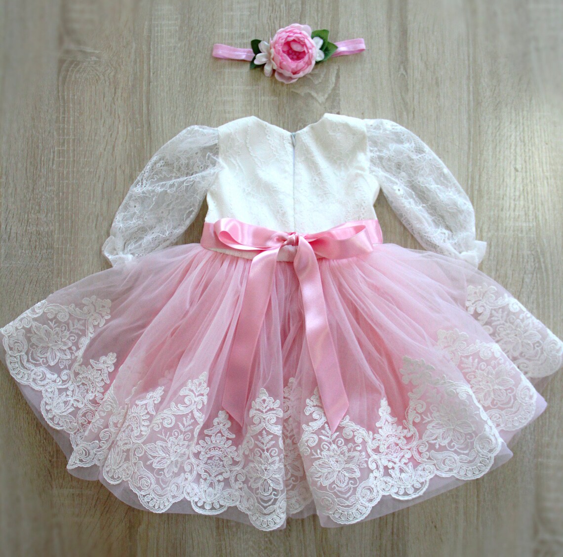 APRIL GIRL Long Sleeve Country Lace Flower Girl Dress - Soft Stretch Lace, Black, Size 0-6 Months - View #8