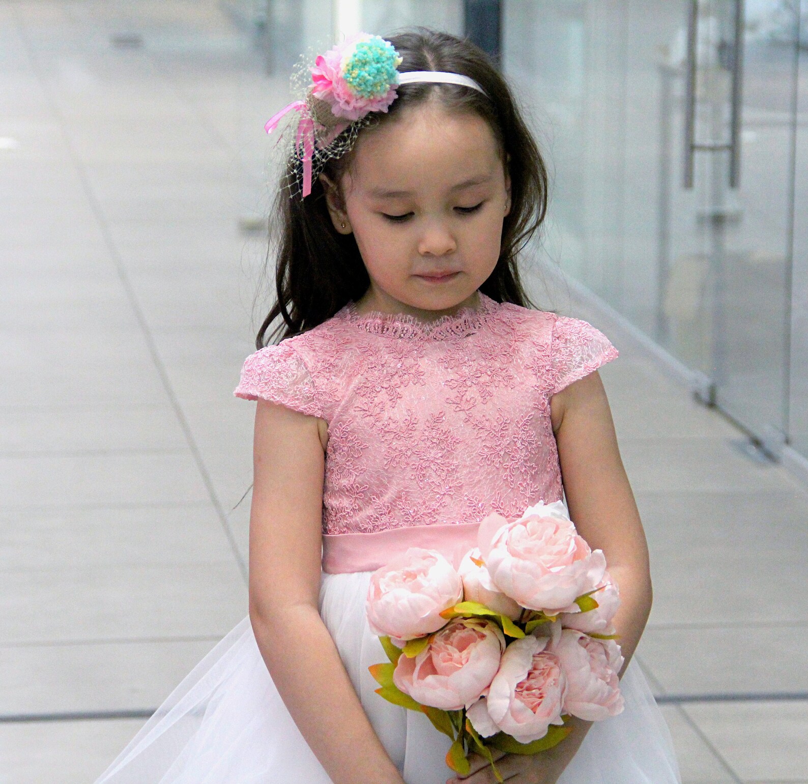 Flower Girls Dress Girls Lace Party Dress Blush Pink Tulle Etsy