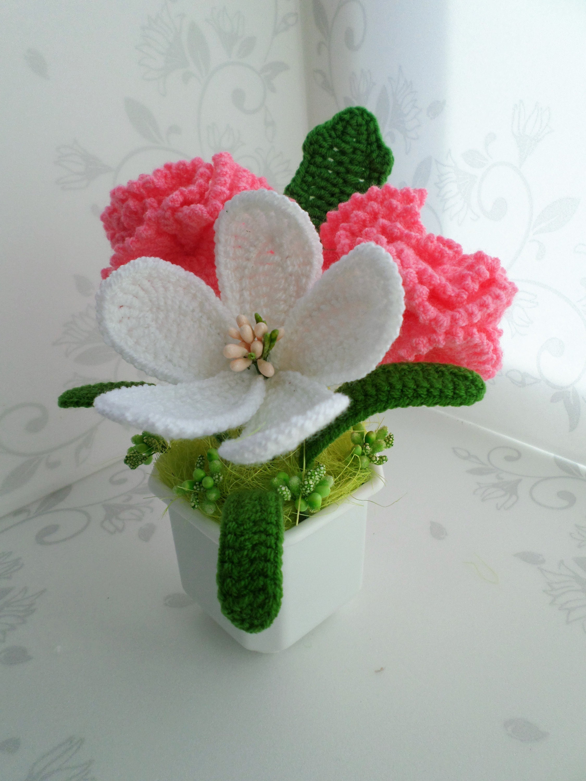 Carnation crochet bouquet kitchen decoration home knitting Etsy
