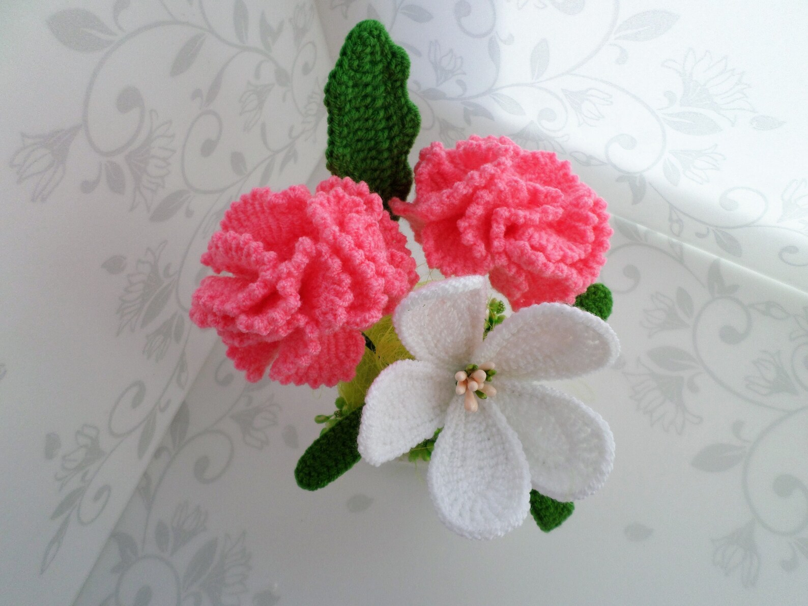 Carnation crochet bouquet kitchen decoration home knitting Etsy