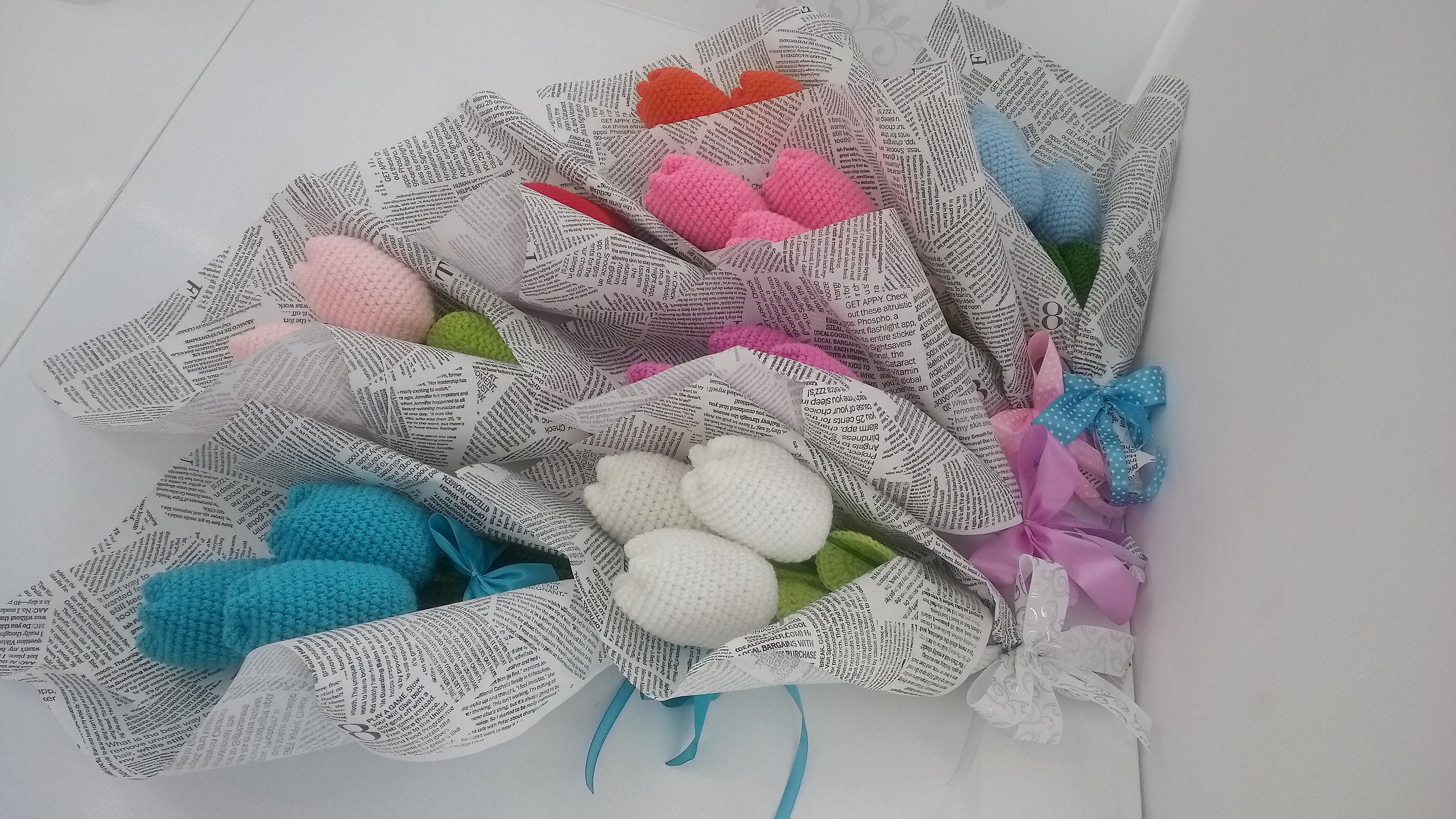 Tulip bouquet crochet flowers set of 3 kitchen decoration Etsy