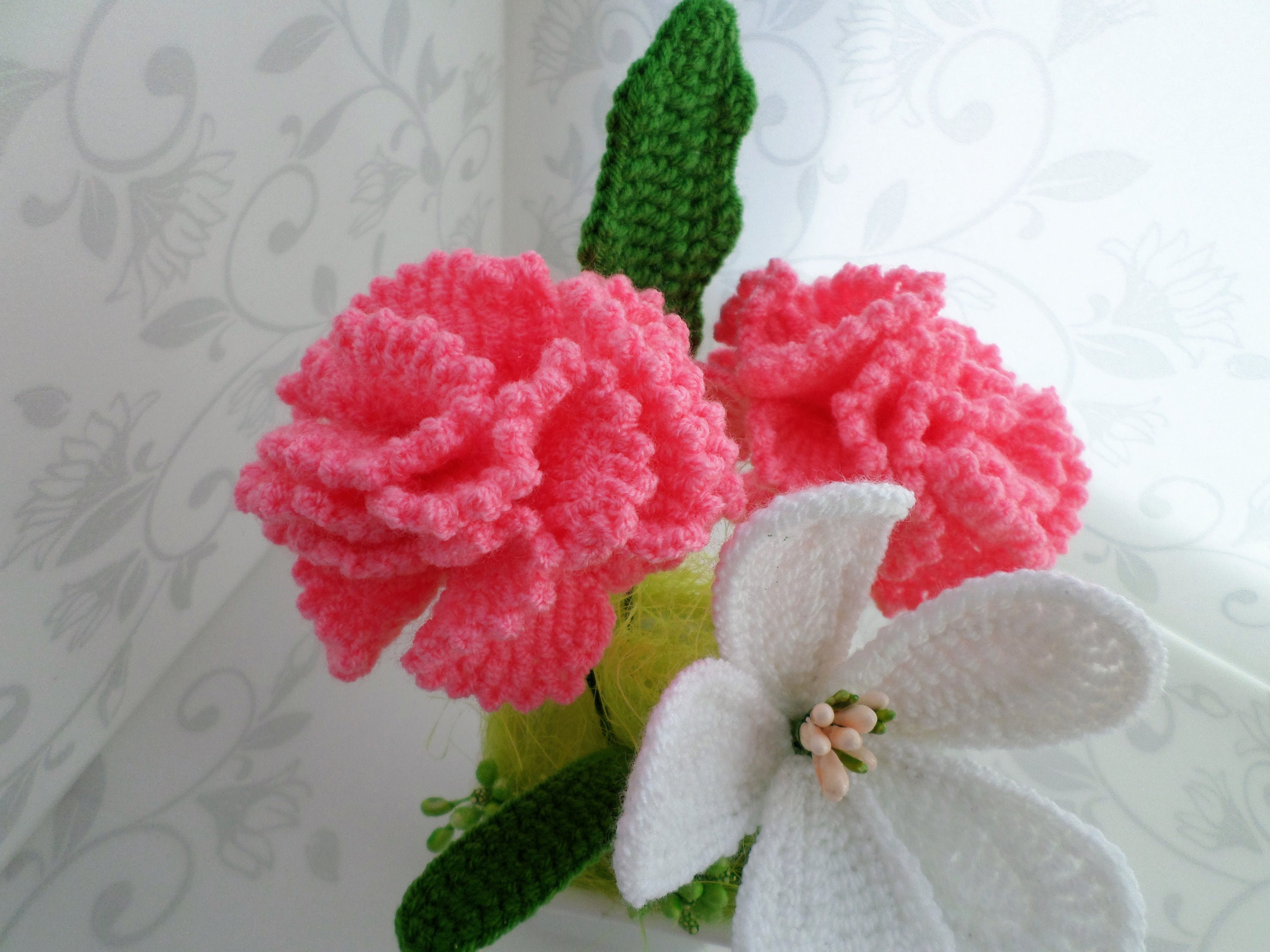 Carnation crochet bouquet kitchen decoration home knitting Etsy
